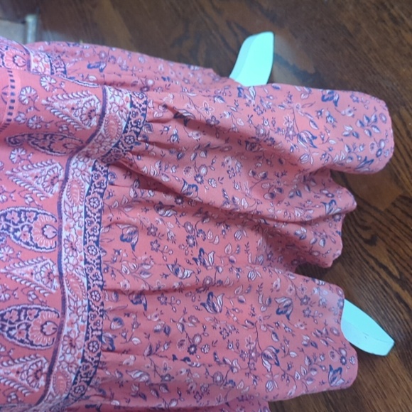 Joie 100% Silk Coral Pink Print Sheer Tiered Halter Midi Flowy Sundress Sz M - Picture 8 of 14